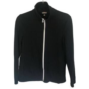 T by Talbots Women's Small Black Zip-Up Jacket White Details Lightweight Pockets
